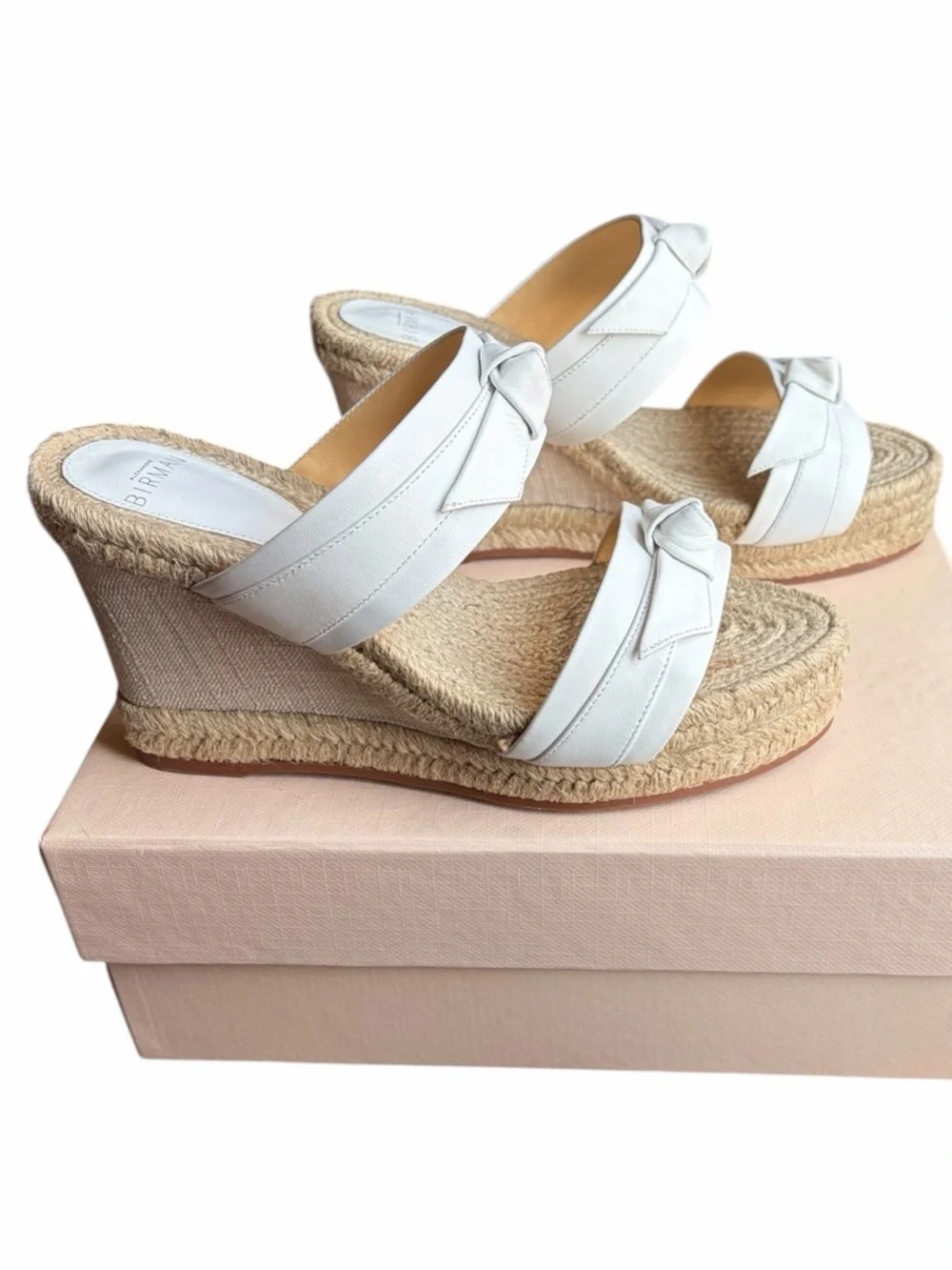 NEW Alexandre Birman Clarita Bow Leather Espadrille Wedge Sandals - 37.5 [7.5]